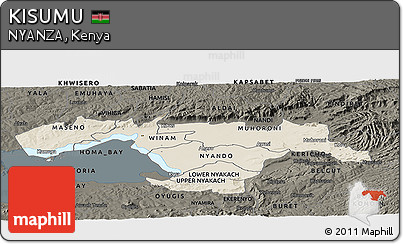 Shaded Relief Panoramic Map of KISUMU, darken