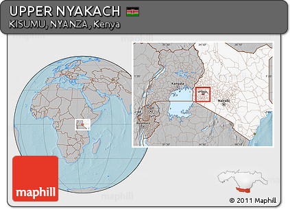 Gray Location Map of UPPER NYAKACH, highlighted country, highlighted parent region, hill shading