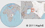 Gray Location Map of UPPER NYAKACH, highlighted country, highlighted parent region, hill shading