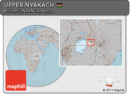 Gray Location Map of UPPER NYAKACH, highlighted parent region, highlighted grandparent region, hill shading
