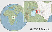 Savanna Style Location Map of UPPER NYAKACH, highlighted country, highlighted grandparent region, hill shading