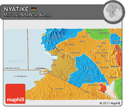 Physical 3D Map of NYATIKE, political outside