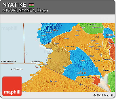 Physical 3D Map of NYATIKE, political outside