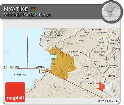 Physical 3D Map of NYATIKE, shaded relief outside