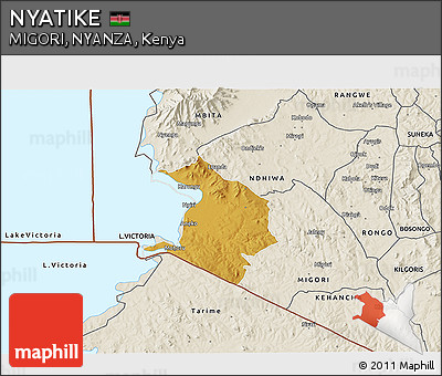 Physical 3D Map of NYATIKE, shaded relief outside