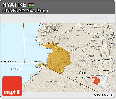 Physical 3D Map of NYATIKE, shaded relief outside