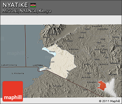 Shaded Relief 3D Map of NYATIKE, darken