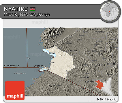 Shaded Relief 3D Map of NYATIKE, darken