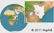 Satellite Location Map of NYATIKE, highlighted country, highlighted grandparent region, within the entire country