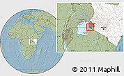 Savanna Style Location Map of NYATIKE, highlighted country, highlighted grandparent region, hill shading
