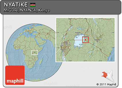 Savanna Style Location Map of NYATIKE, hill shading