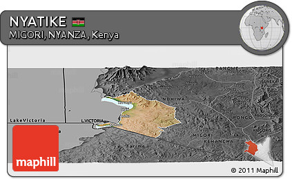Satellite Panoramic Map of NYATIKE, darken, desaturated