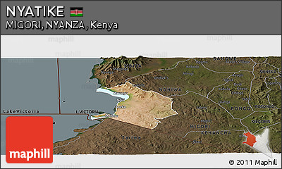 Satellite Panoramic Map of NYATIKE, darken