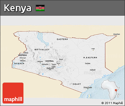 Classic Style Panoramic Map of Kenya, single color outside