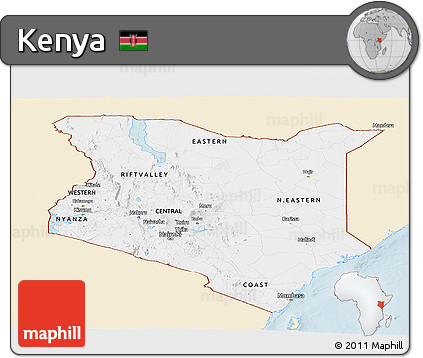 Classic Style Panoramic Map of Kenya, single color outside