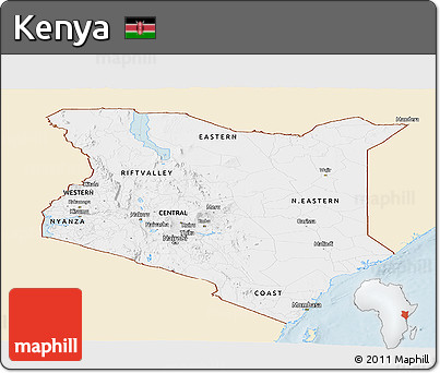 Classic Style Panoramic Map of Kenya, single color outside