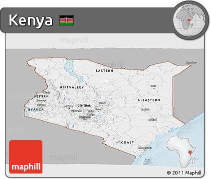 Gray Panoramic Map of Kenya, single color outside