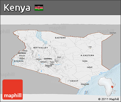Gray Panoramic Map of Kenya, single color outside