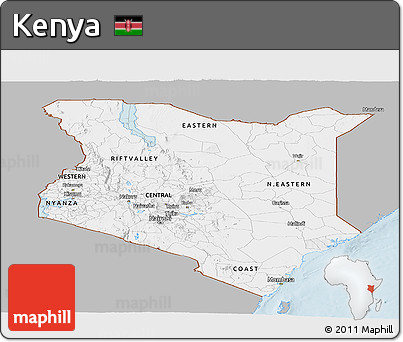Gray Panoramic Map of Kenya, single color outside