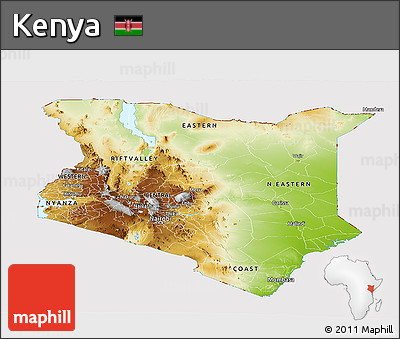 Physical Panoramic Map of Kenya, cropped outside