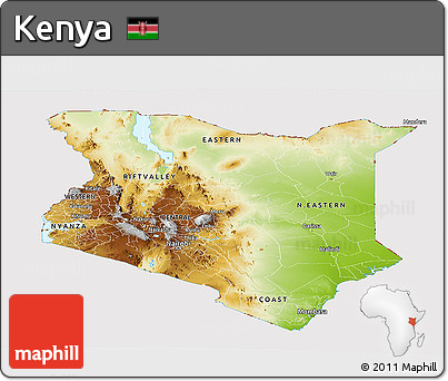 Physical Panoramic Map of Kenya, cropped outside