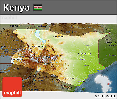 Physical Panoramic Map of Kenya, darken