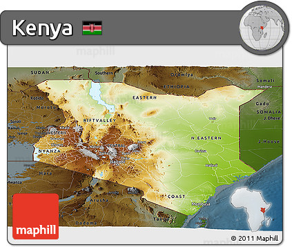 Physical Panoramic Map of Kenya, darken