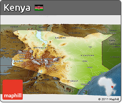 Physical Panoramic Map of Kenya, darken