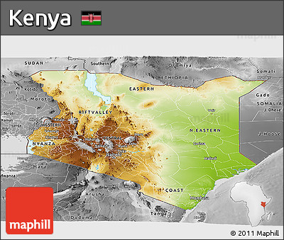 Physical Panoramic Map of Kenya, desaturated