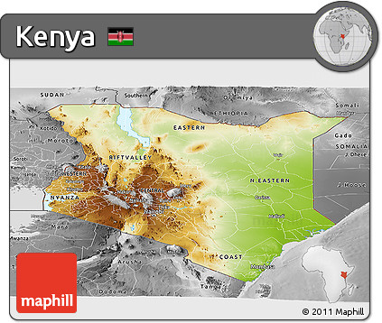 Physical Panoramic Map of Kenya, desaturated