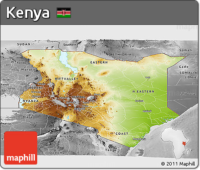 Physical Panoramic Map of Kenya, desaturated