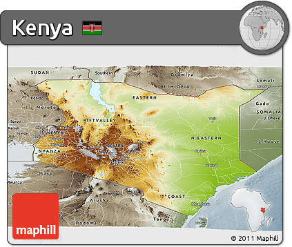 Physical Panoramic Map of Kenya, semi-desaturated
