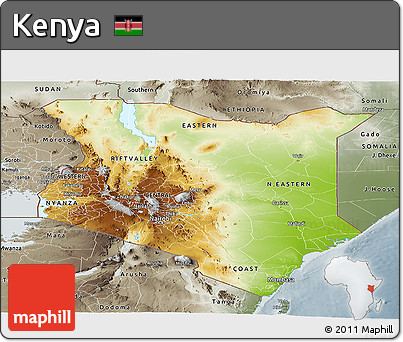 Physical Panoramic Map of Kenya, semi-desaturated