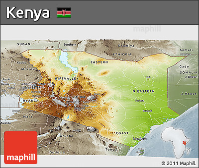 Physical Panoramic Map of Kenya, semi-desaturated
