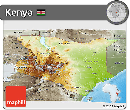 Physical Panoramic Map of Kenya, semi-desaturated, land only