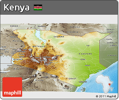 Physical Panoramic Map of Kenya, semi-desaturated, land only