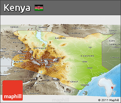 Physical Panoramic Map of Kenya, semi-desaturated, land only