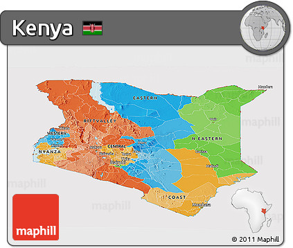 Political Panoramic Map of Kenya, cropped outside