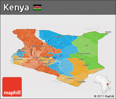 Political Panoramic Map of Kenya, cropped outside