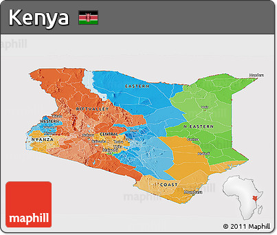Political Panoramic Map of Kenya, cropped outside