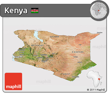 Satellite Panoramic Map of Kenya, cropped outside