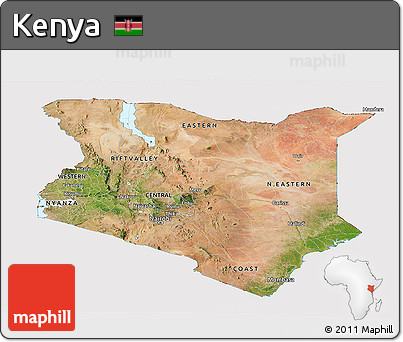Satellite Panoramic Map of Kenya, cropped outside