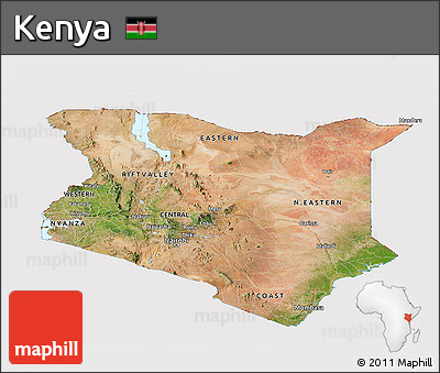 Satellite Panoramic Map of Kenya, cropped outside
