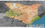 Satellite Panoramic Map of Kenya, darken, desaturated, land only