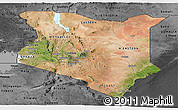 Satellite Panoramic Map of Kenya, darken, desaturated