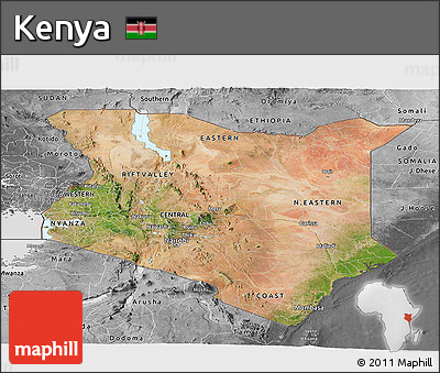 Satellite Panoramic Map of Kenya, desaturated