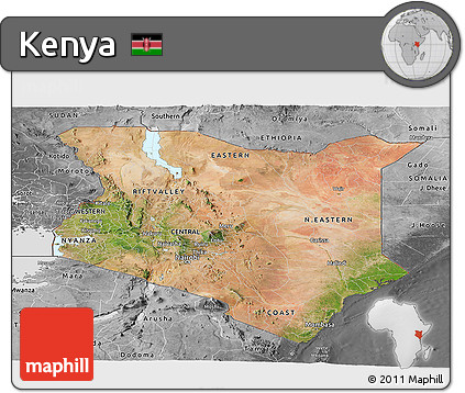 Satellite Panoramic Map of Kenya, desaturated