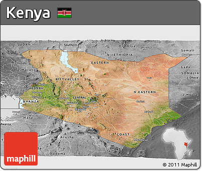 Satellite Panoramic Map of Kenya, desaturated
