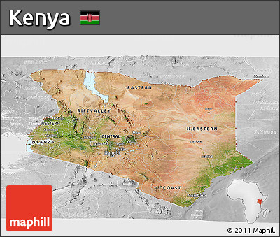 Satellite Panoramic Map of Kenya, lighten, desaturated