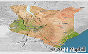 Satellite Panoramic Map of Kenya, lighten, desaturated, land only